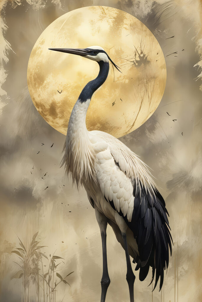 Bird standing in front of a full moon