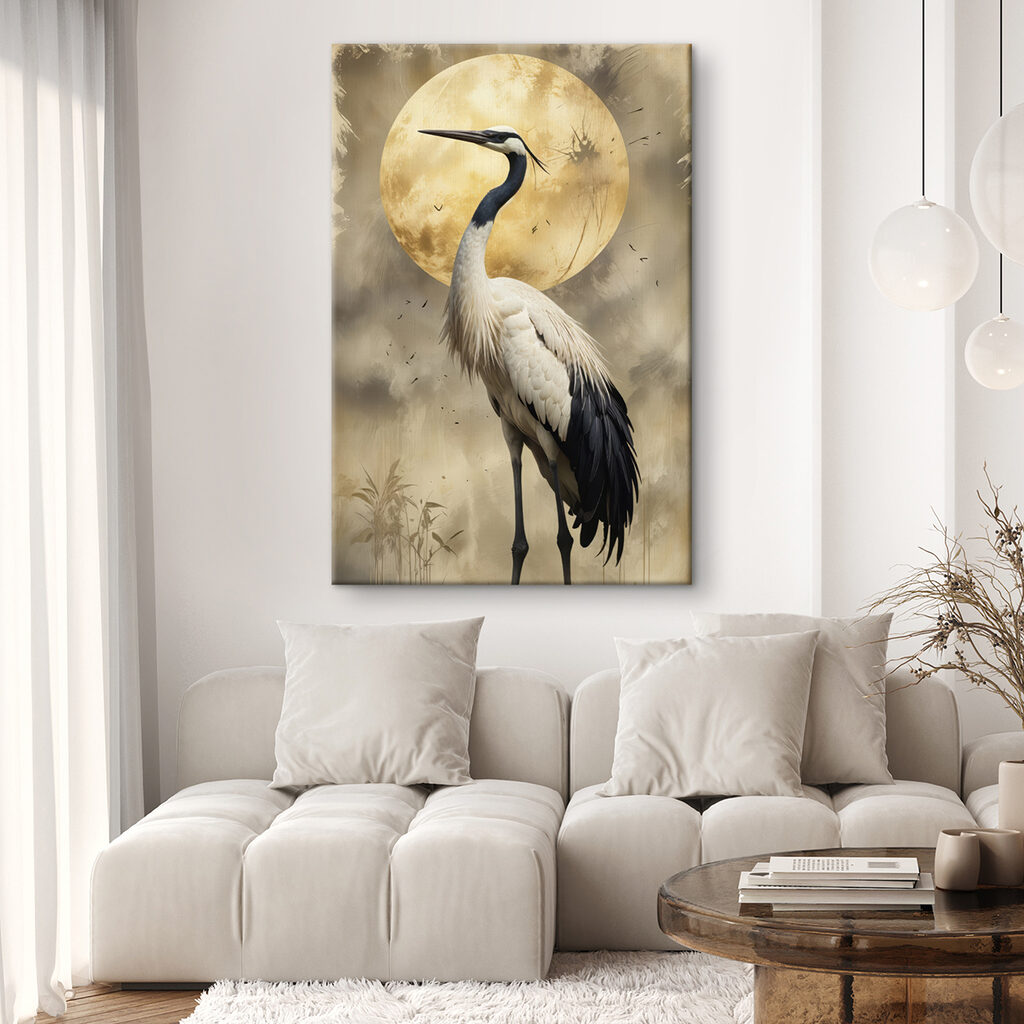 Bird standing in front of a full moon