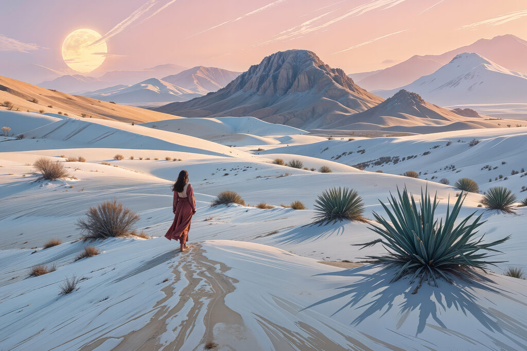 Woman walking in the snow