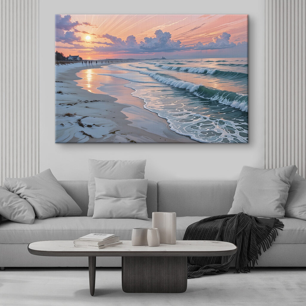 Beach with waves and people on it