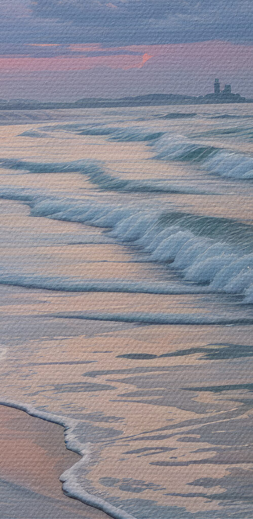 Beach with waves and people on it