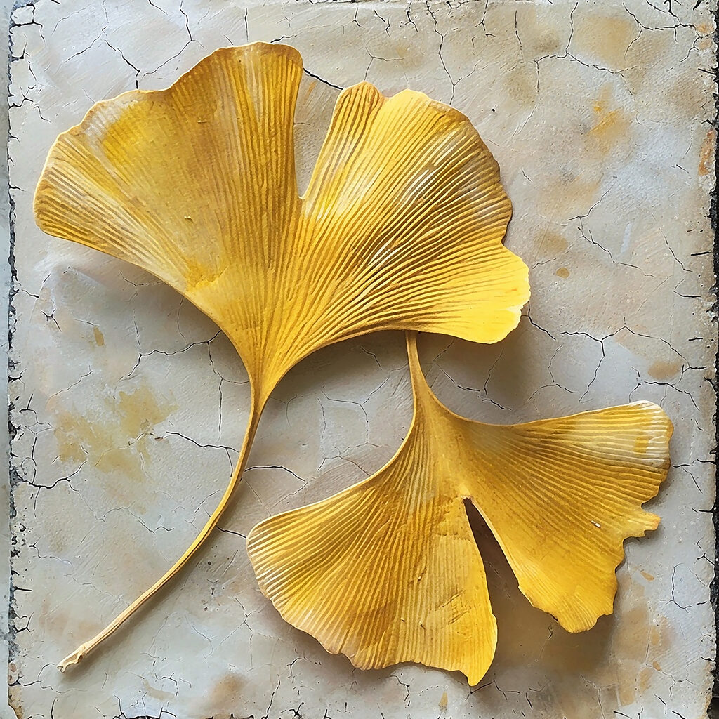 Yellow leaves on a white surface