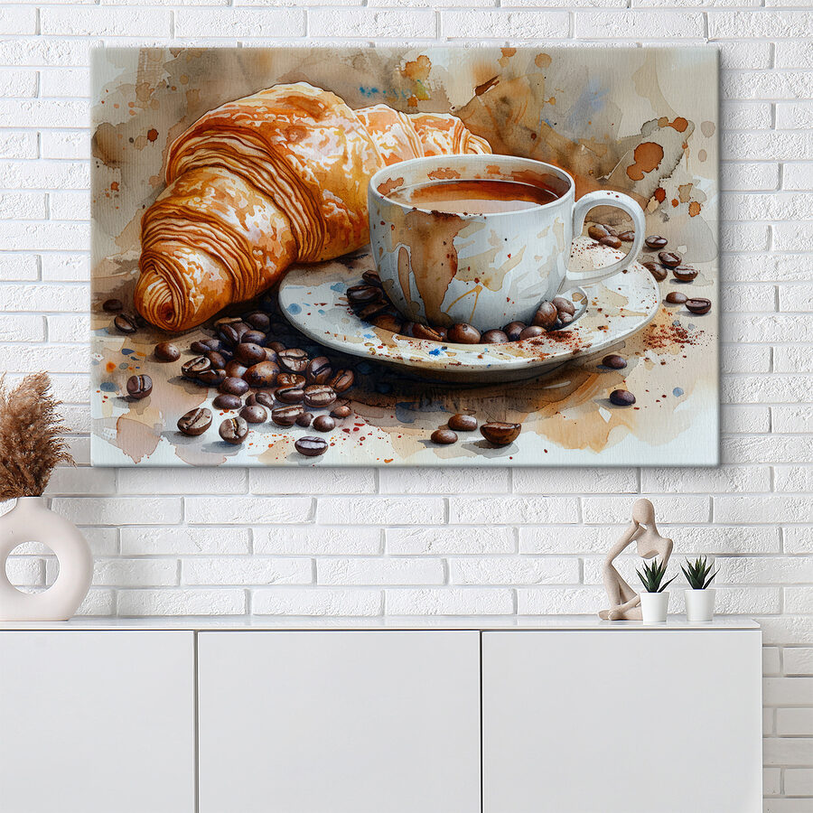 Akvarell egy csésze kávéval és egy croissant-tal Akvarell egy csésze kávéval és egy croissant-tal