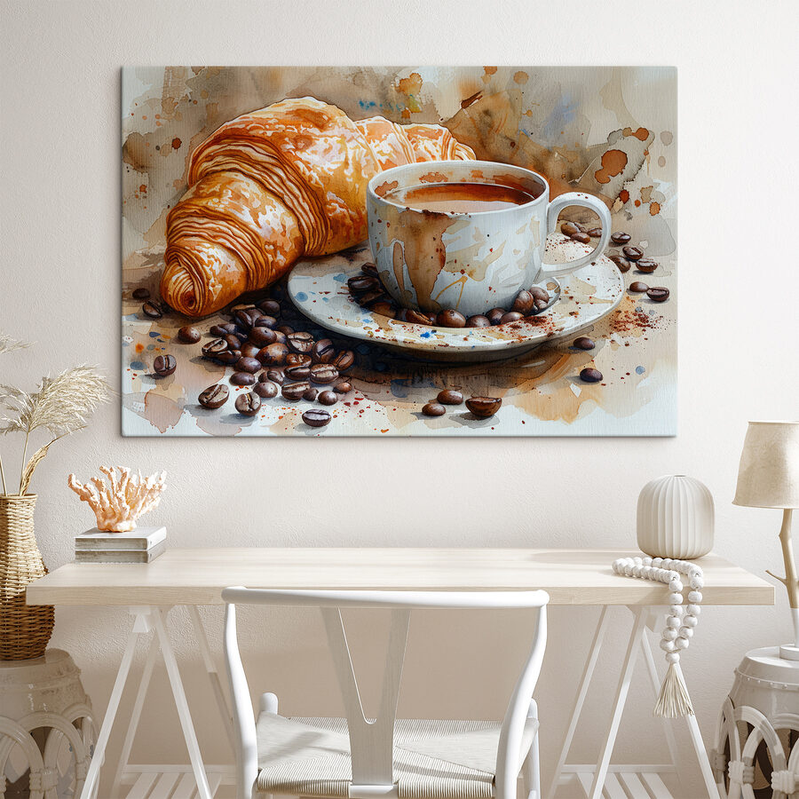 Akvarell egy csésze kávéval és egy croissant-tal Akvarell egy csésze kávéval és egy croissant-tal
