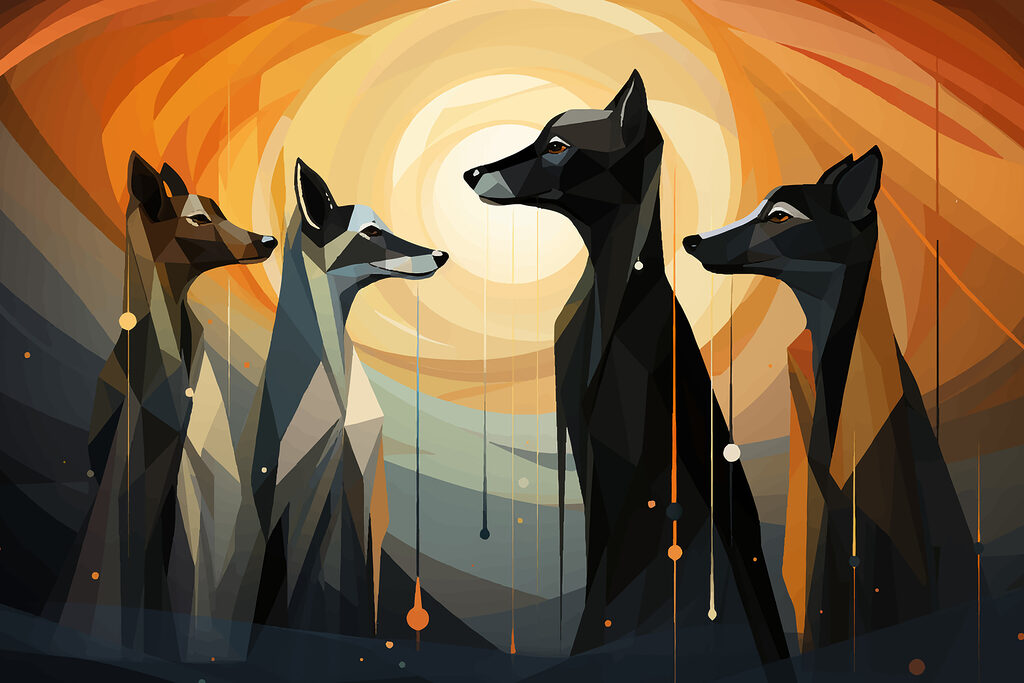 Group of dogs looking at each other