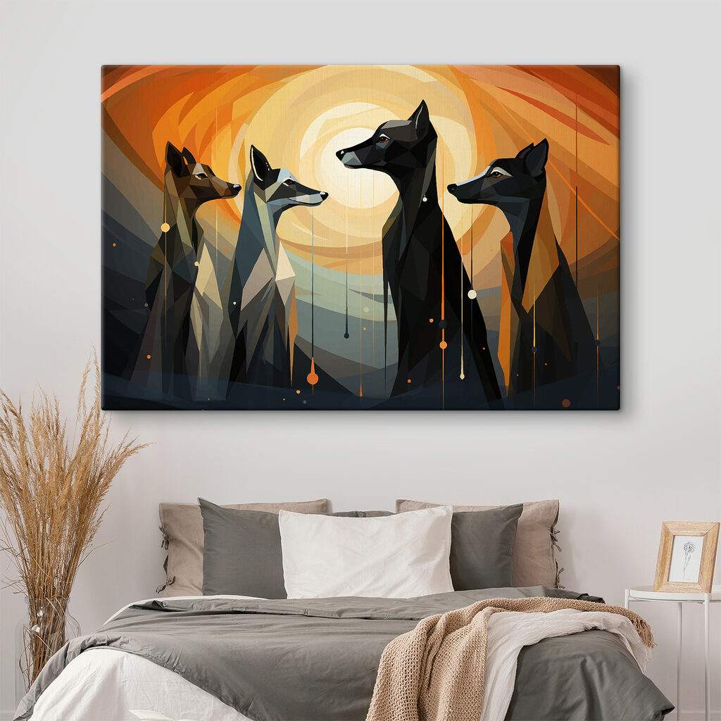 Group of dogs looking at each other