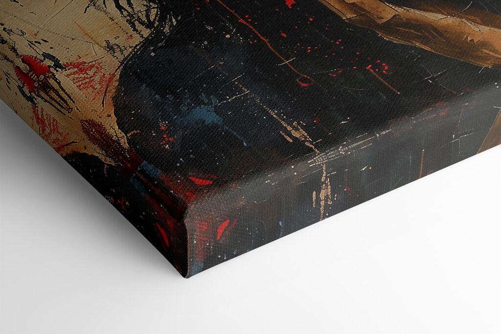 Painting of a woman holding a red rose