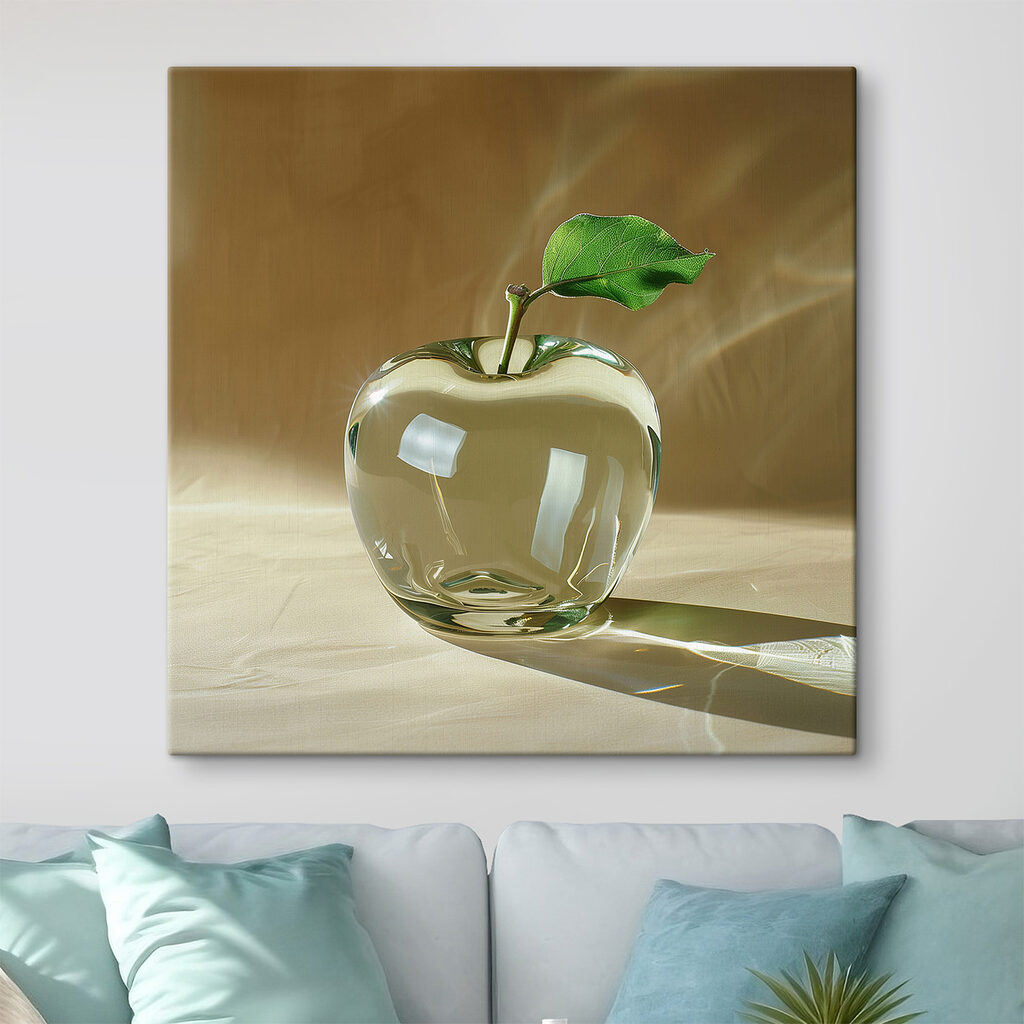 Glass apple with a leaf on it