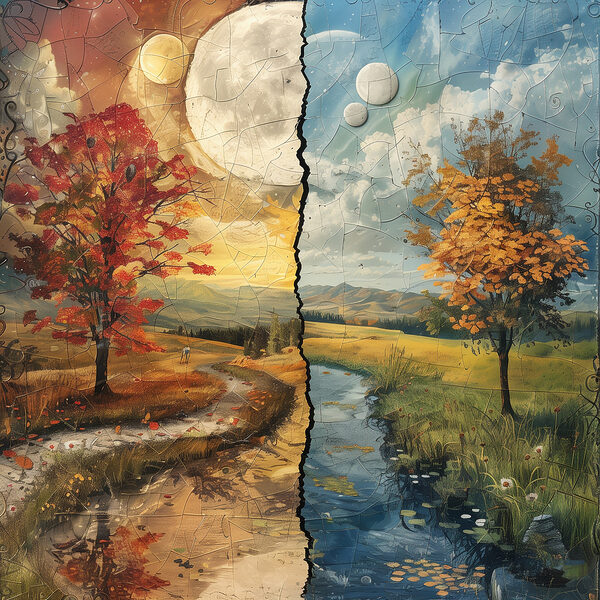 Puzzle of a landscape with trees and a river