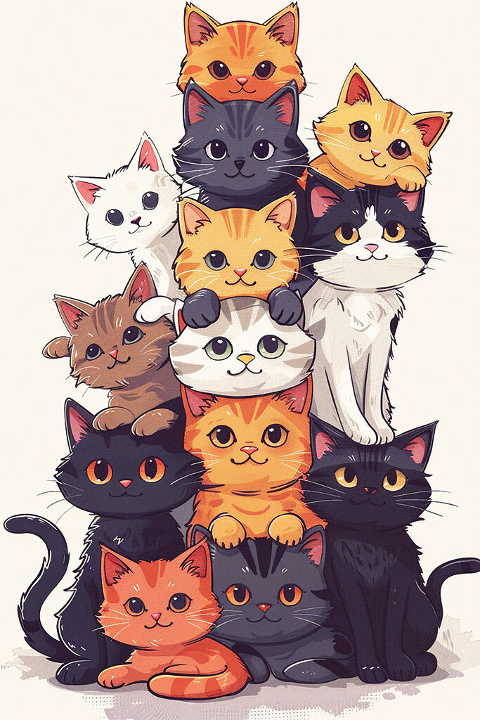 Group of cats stacked together
