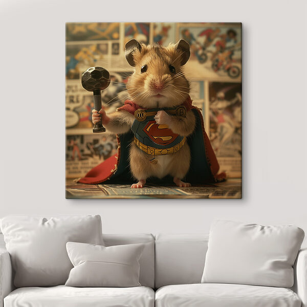 Hamster köpenyt visel és kalapácsot tart a kezében Hamster köpenyt visel és kalapácsot tart a kezében