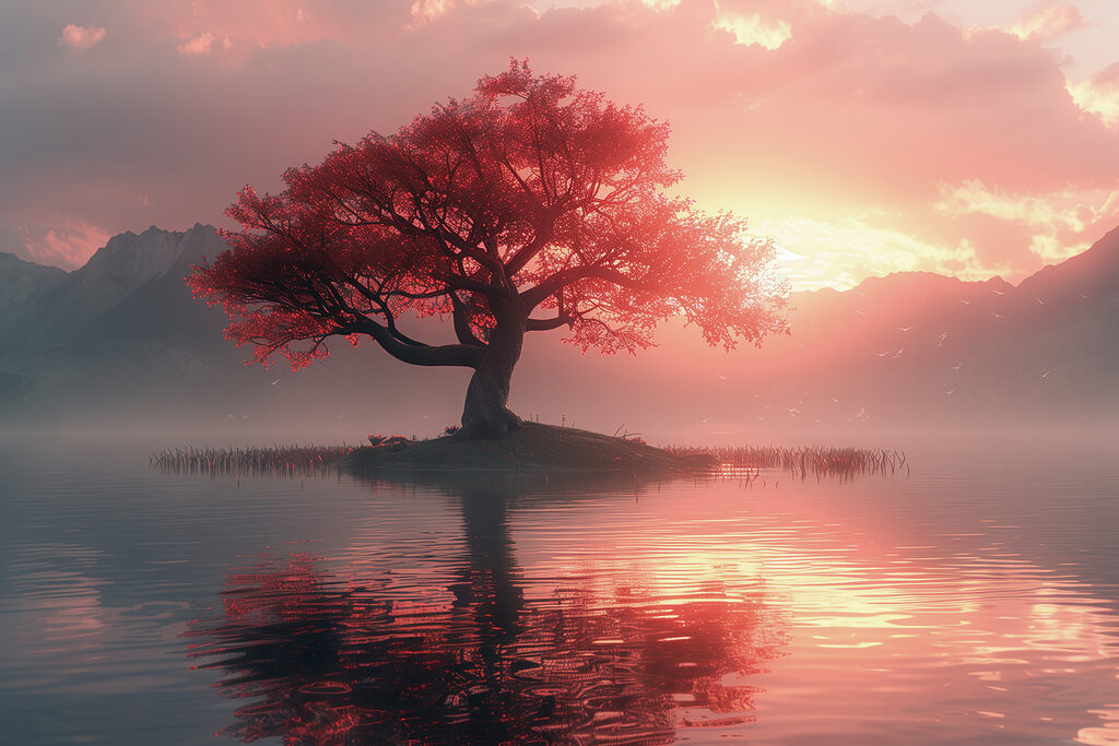 Tree on a small island in water Tree on a small island in water