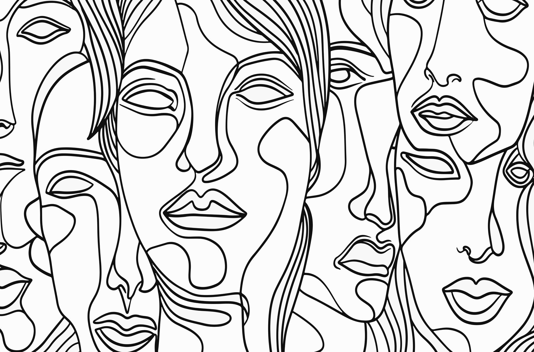 Black and white drawing of faces Black and white drawing of faces