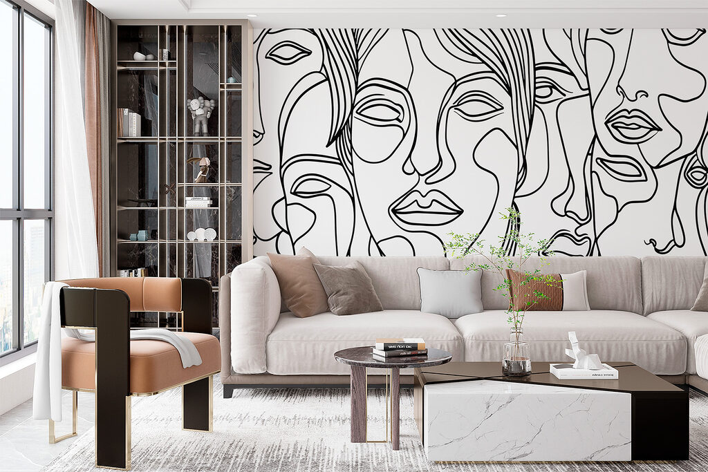 Black and white drawing of faces Black and white drawing of faces