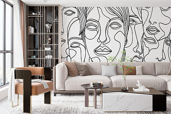 Fotótapéta Fotótapéta Fekete-fehér arcok rajza (Cikkszám: w08060)