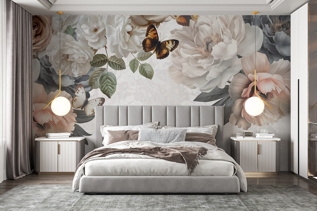 Group of flowers with butterflies Group of flowers with butterflies