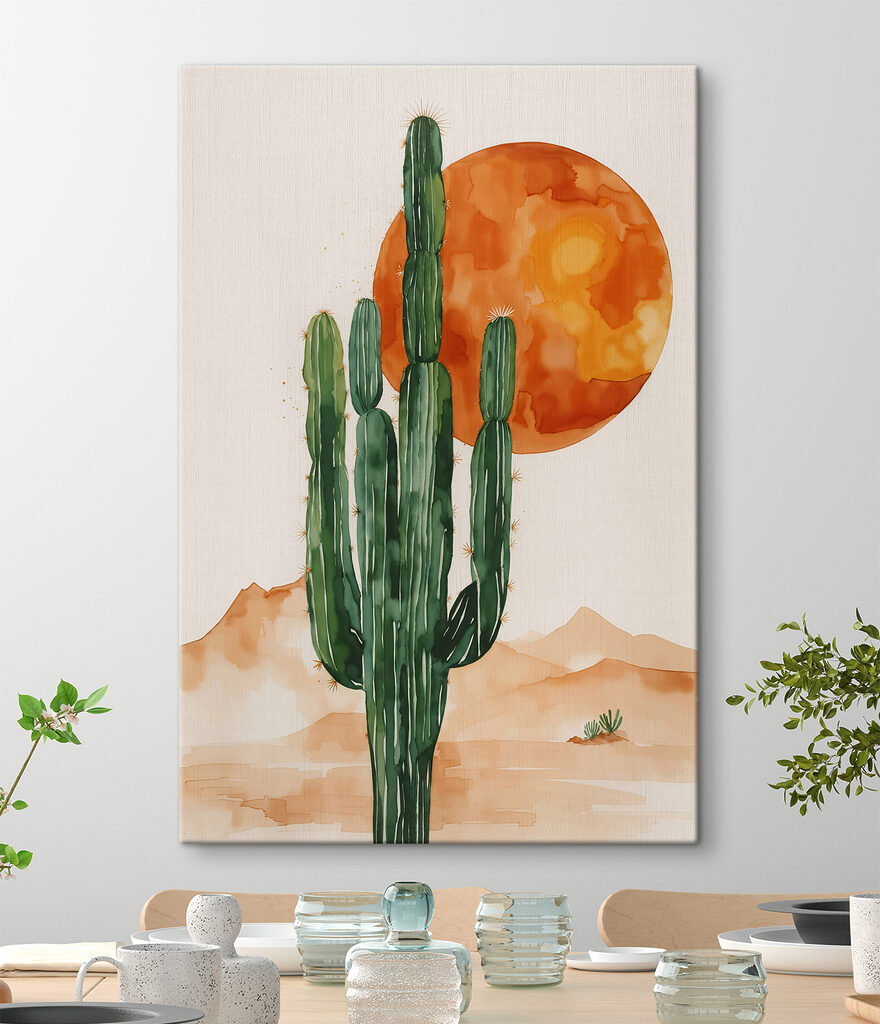 Painting of a cactus and a sun