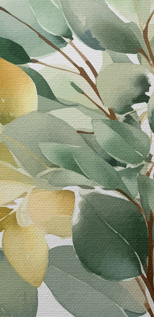 Watercolor painting of a branch with leaves