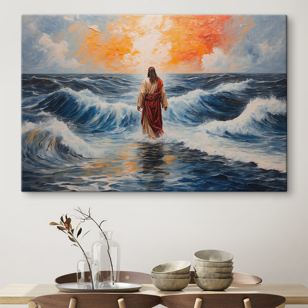Painting of a man standing in the water Painting of a man standing in the water