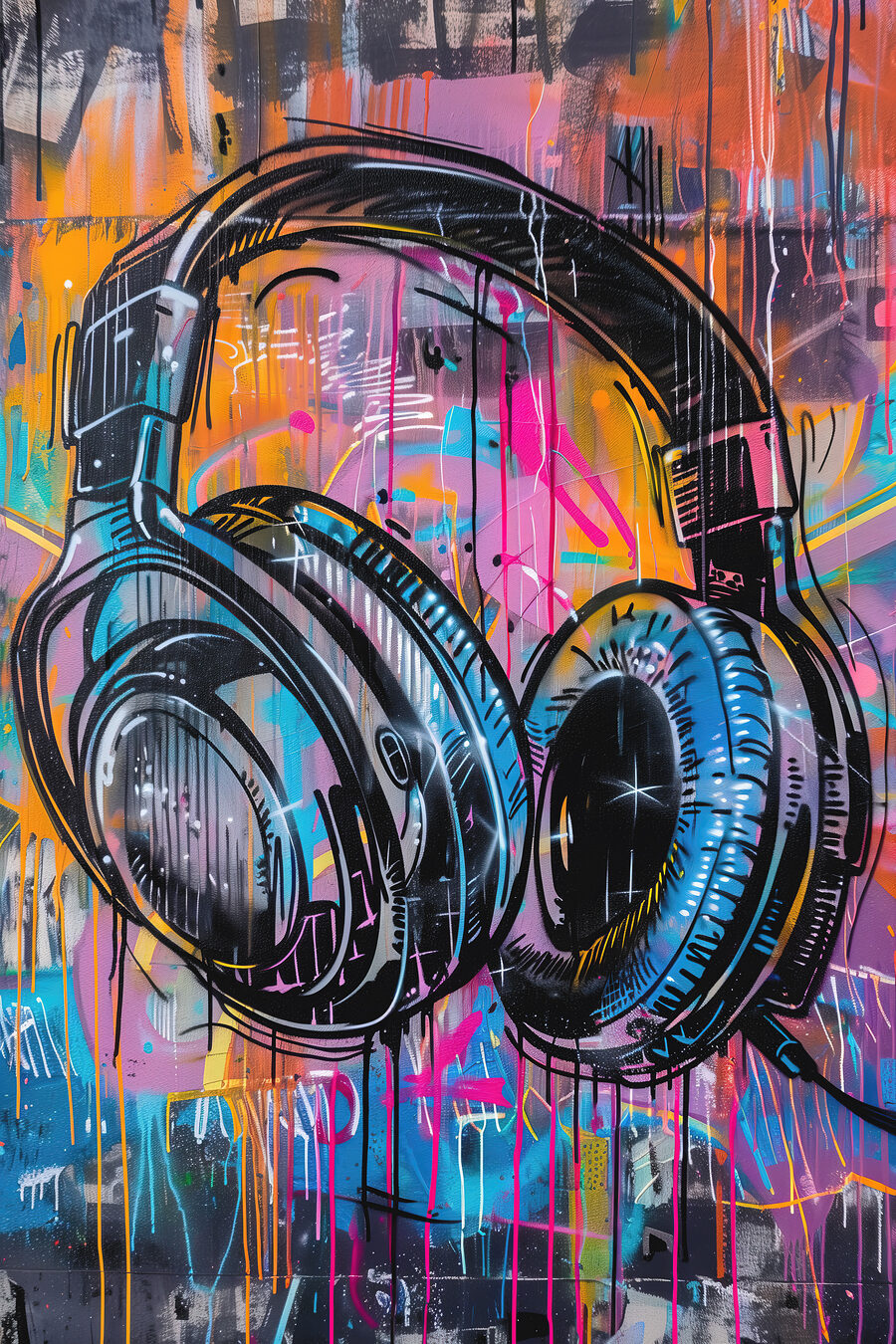Fejhallgató graffiti a falon