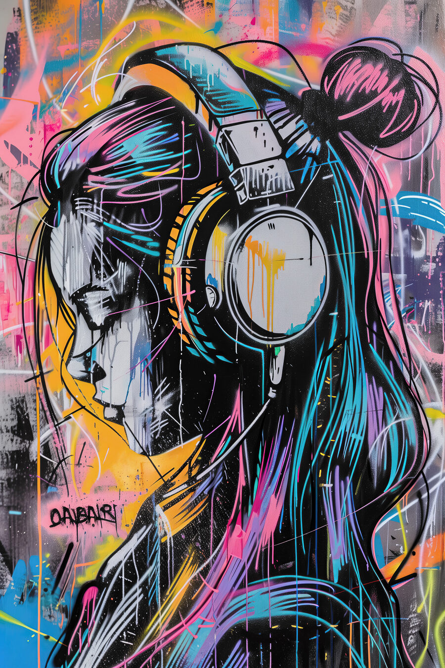 Graffiti egy nő fejhallgatóval
