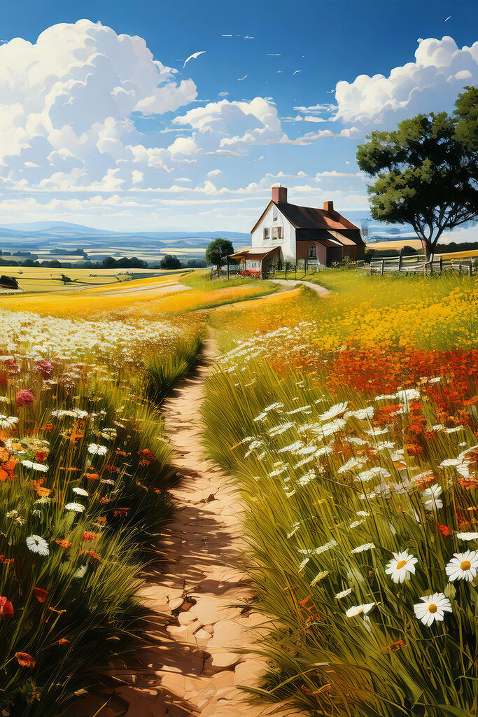 Path through a field of flowers