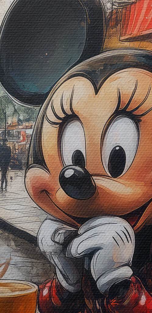 Cartoon character sitting at a table with a cup of tea