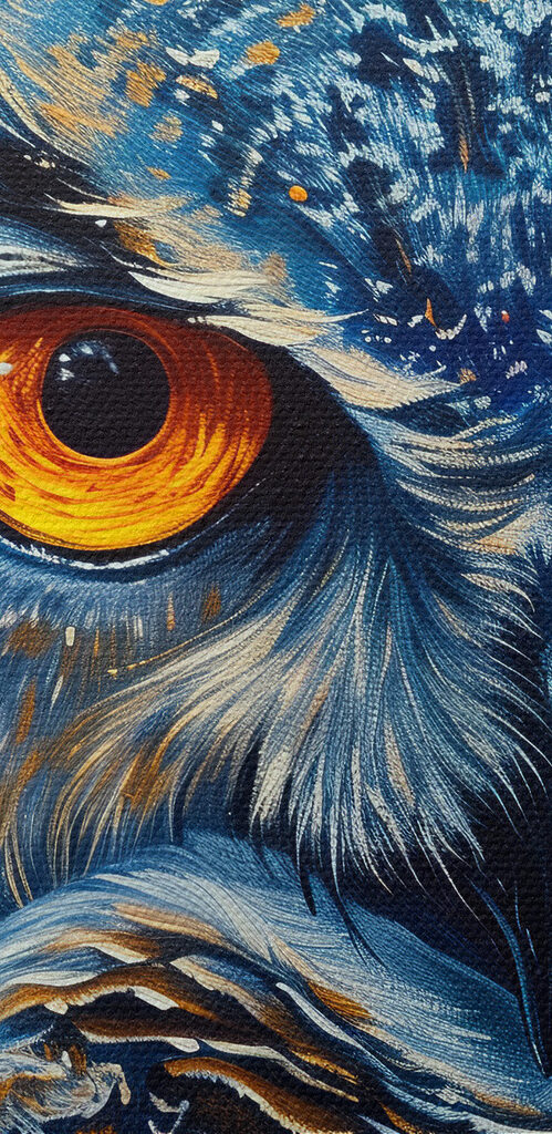 An owl with orange eyes