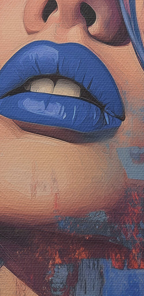 Woman with blue hair and blue lipstick