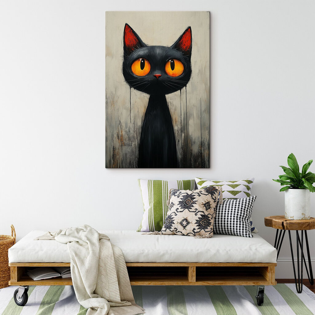 Black cat with orange eyes