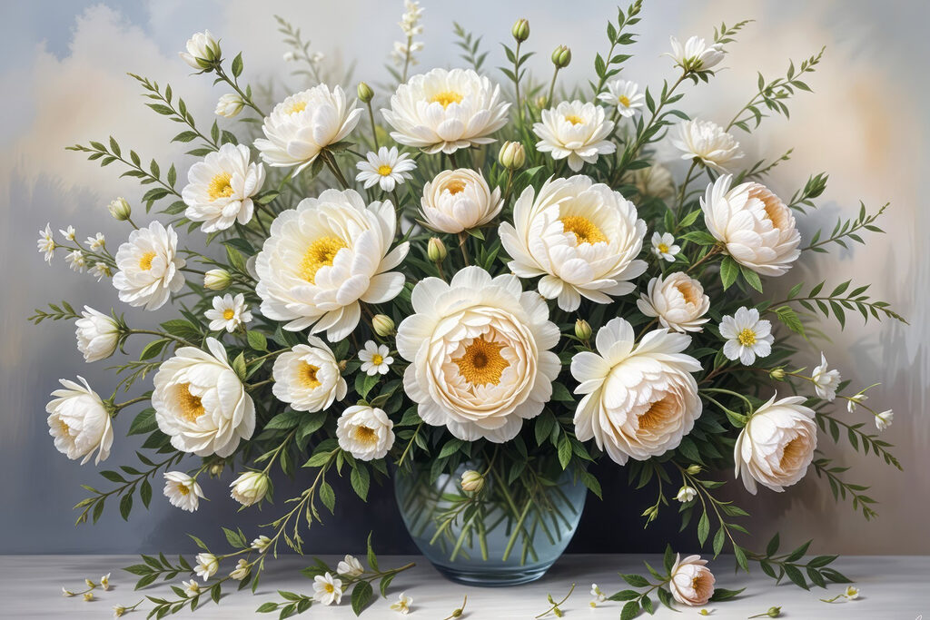 Vase of white flowers