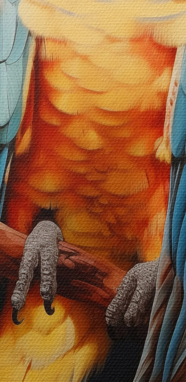 Színes madár ül egy ágon virágokkal Színes madár ül egy ágon virágokkal