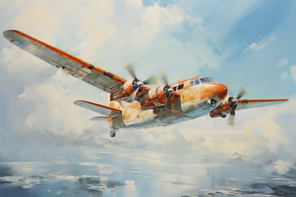 An orange and white airplane flying in the sky An orange and white airplane flying in the sky