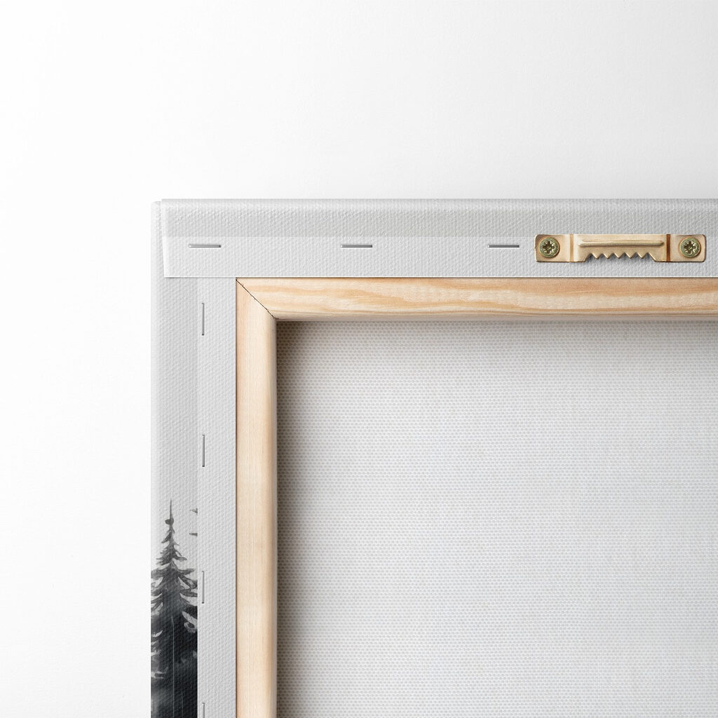 Painting of a forest and mountains