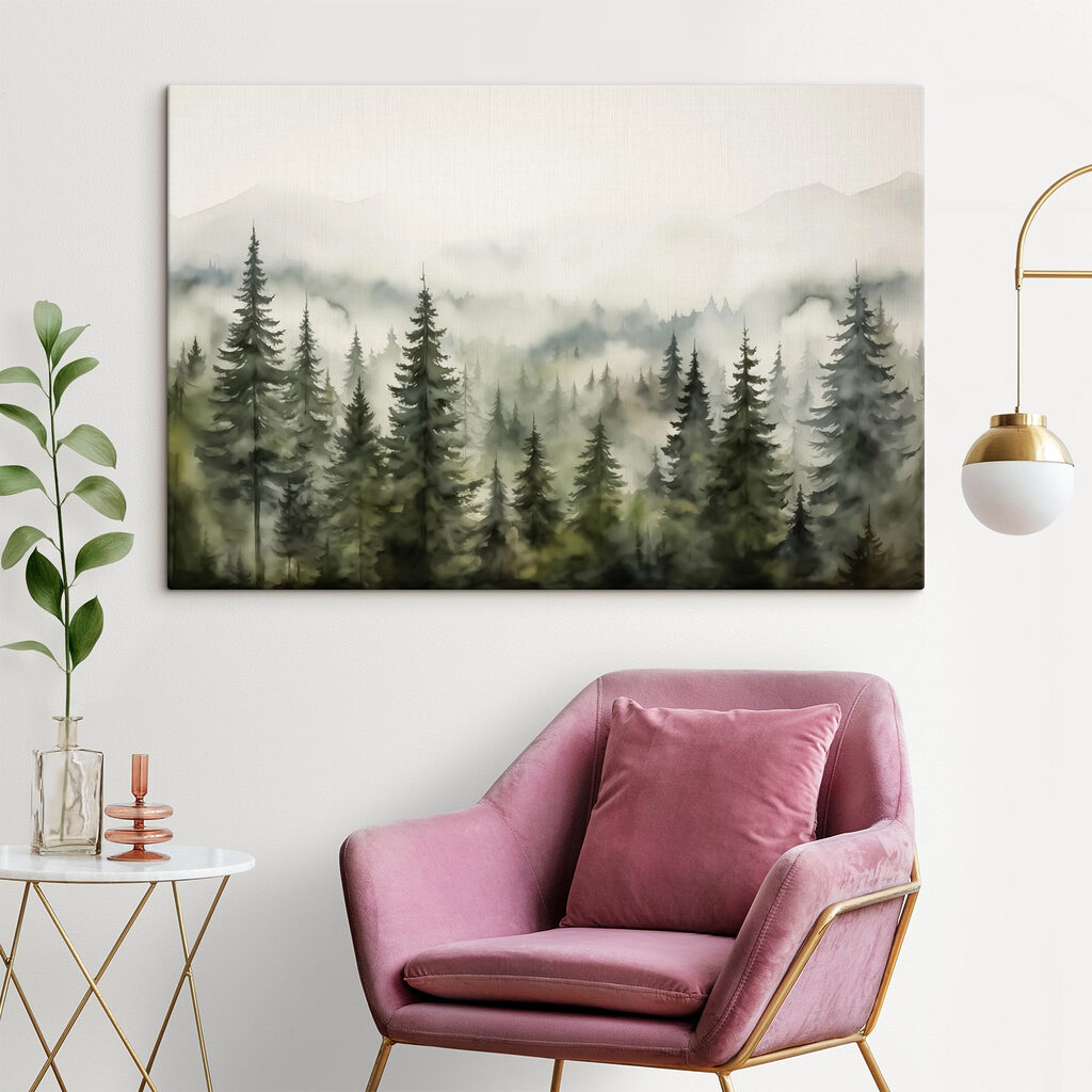 Foggy forest with trees