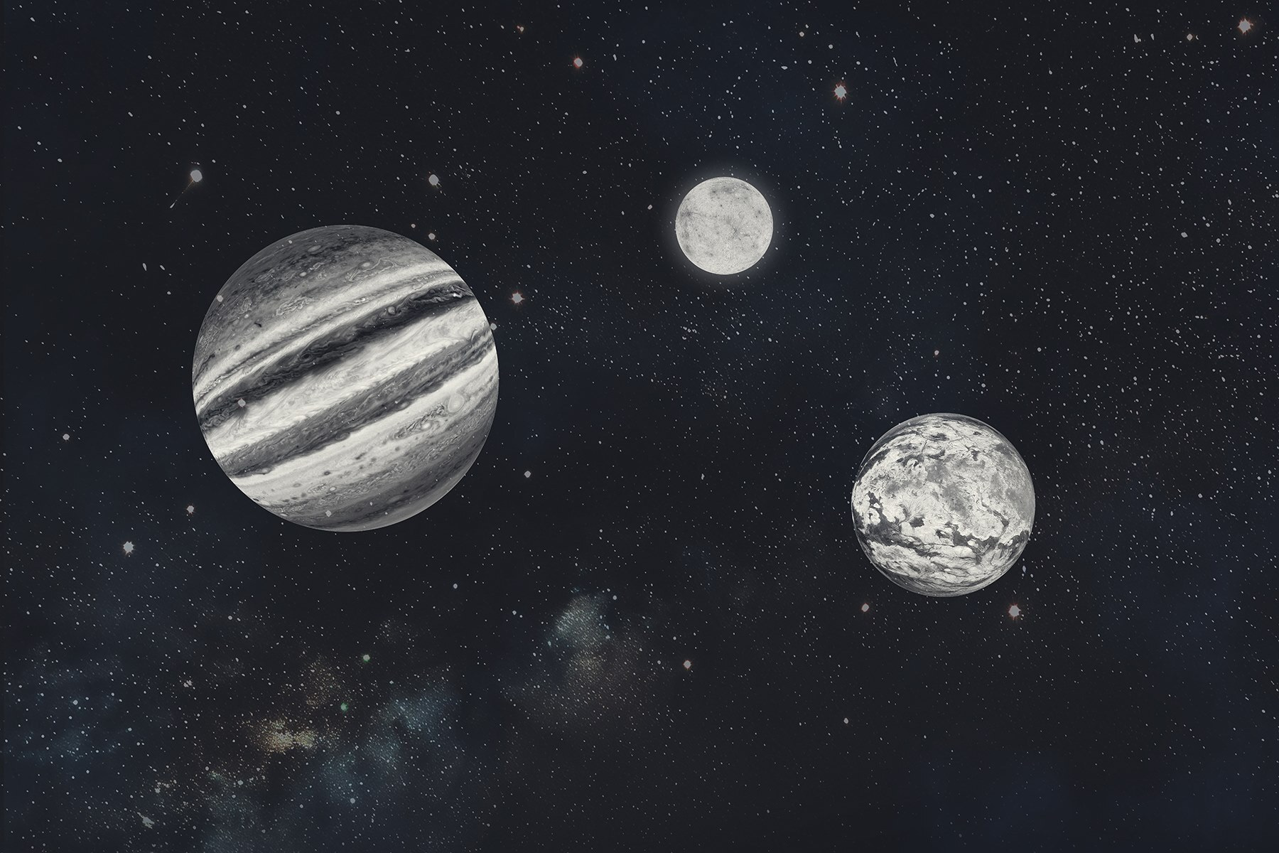 Planets in space with stars