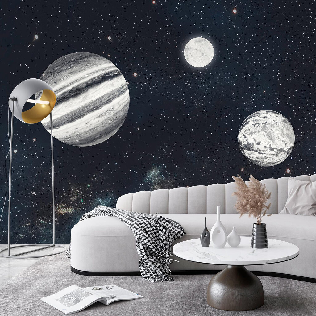 Planets in space with stars