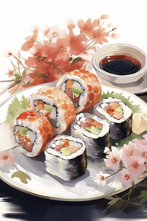 Tányér sushi és szósz Tányér sushi és szósz