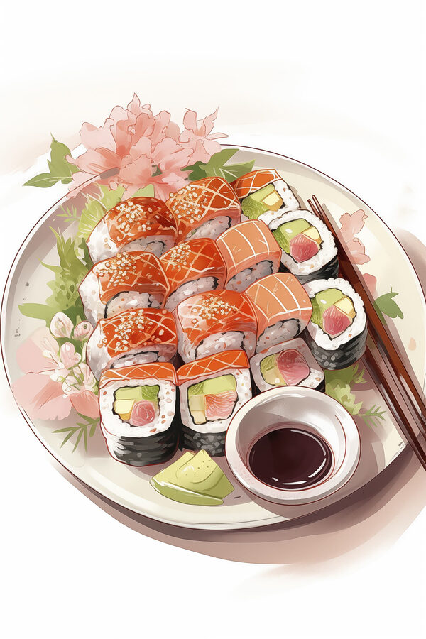 Tányér sushi pálcikákkal Tányér sushi pálcikákkal
