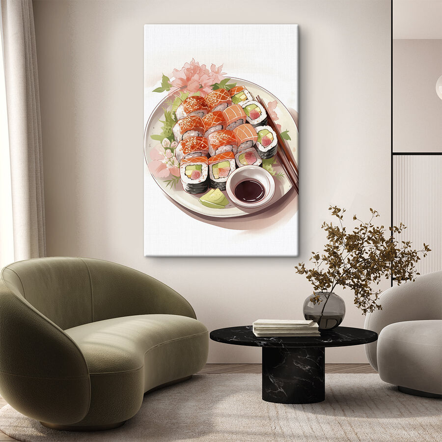 Tányér sushi pálcikákkal