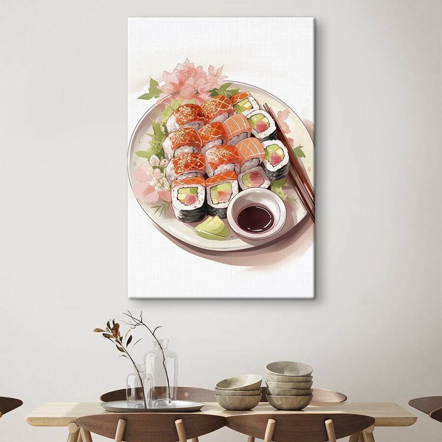 Tányér sushi pálcikákkal
