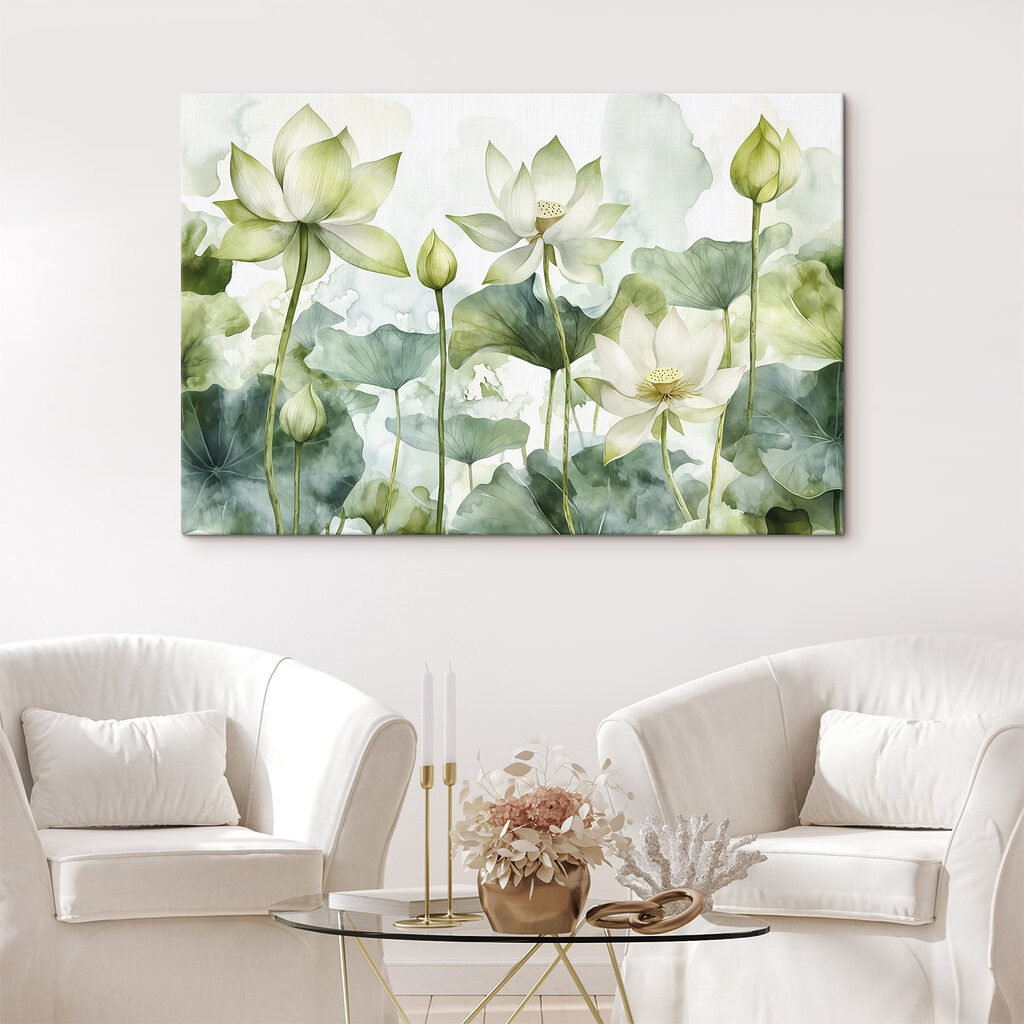 Painting of white flowers and green leaves