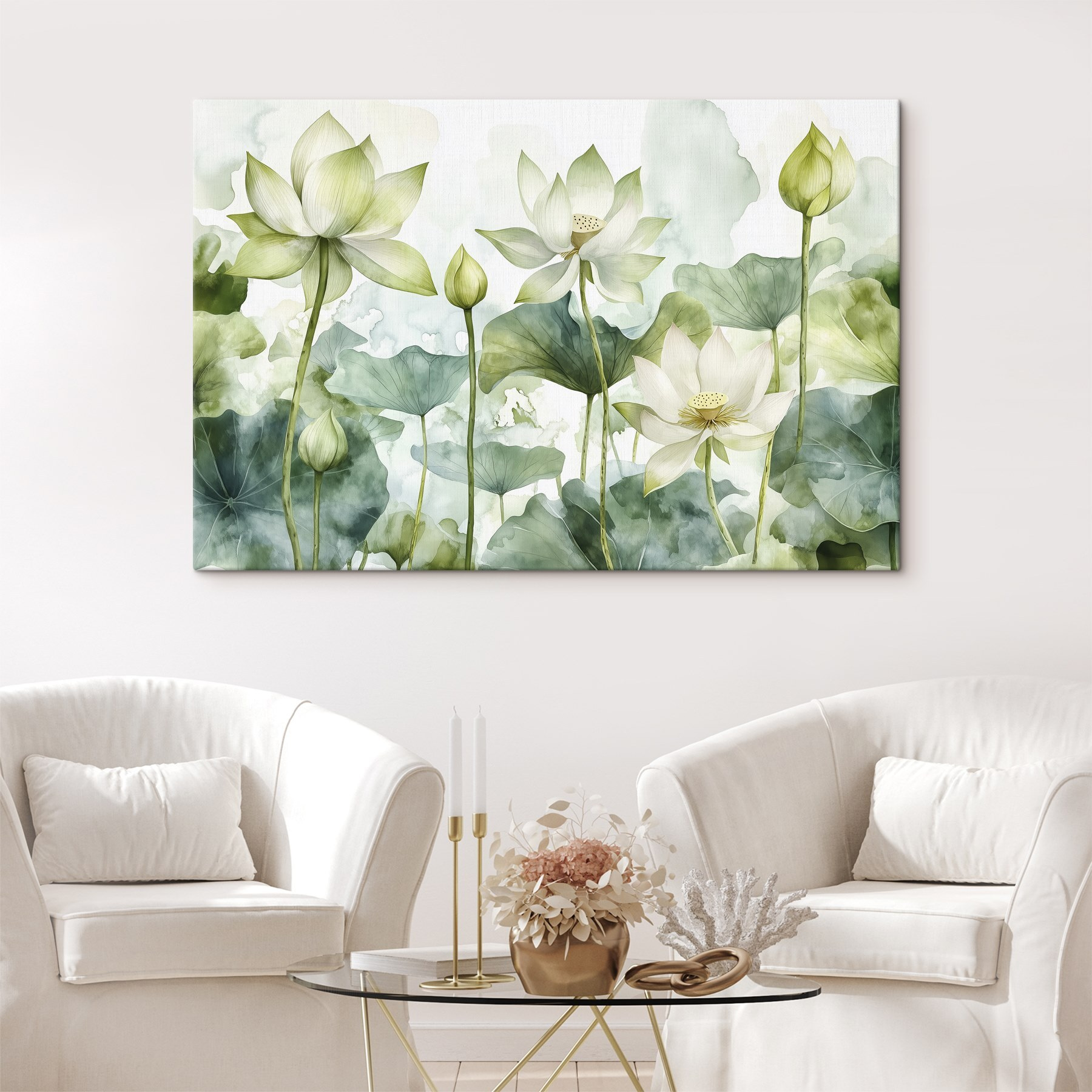 Painting of white flowers and green leaves