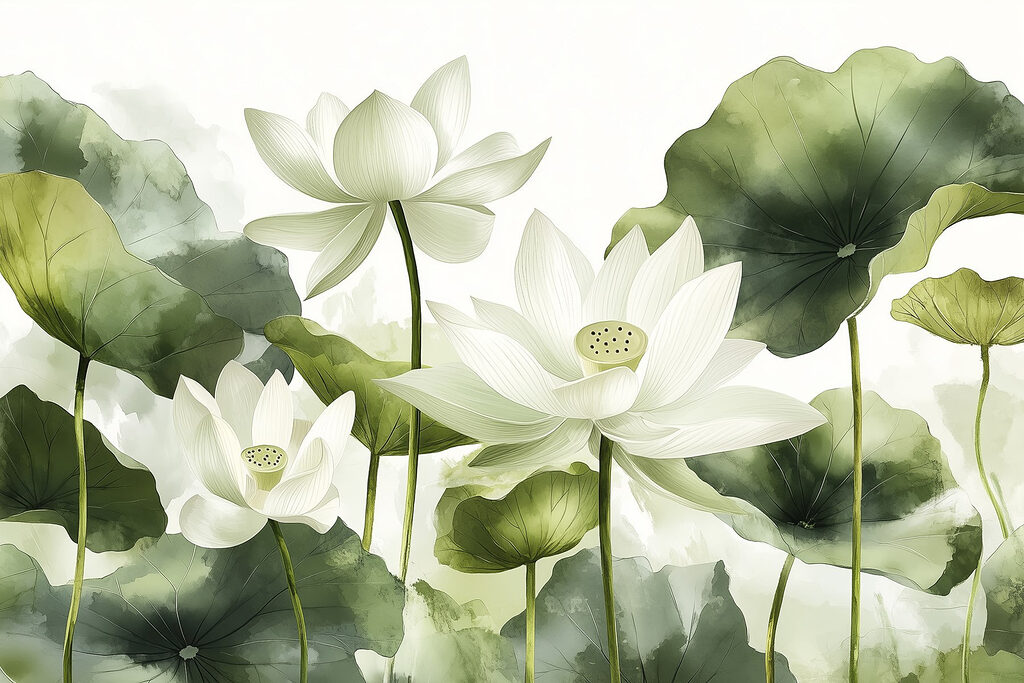 Group of white flowers with green leaves