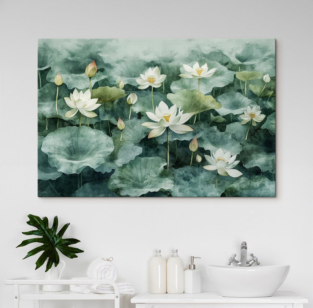Group of white flowers and green leaves