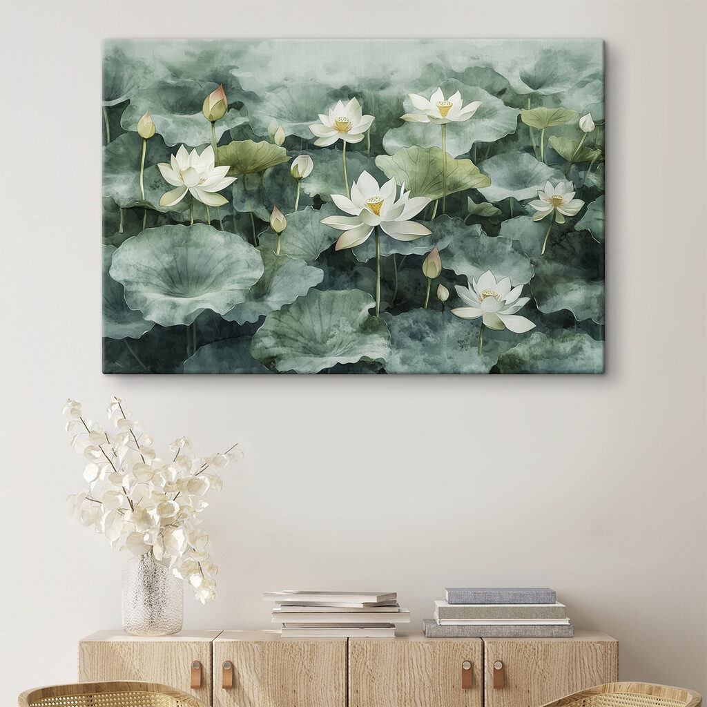 Group of white flowers and green leaves