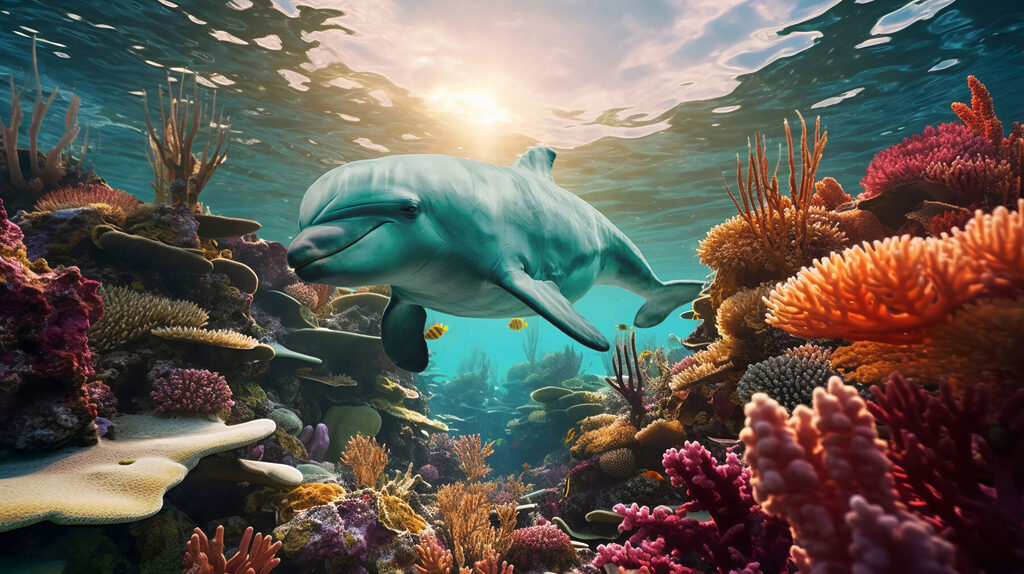 Delfin úszik az óceánban Delfin úszik az óceánban