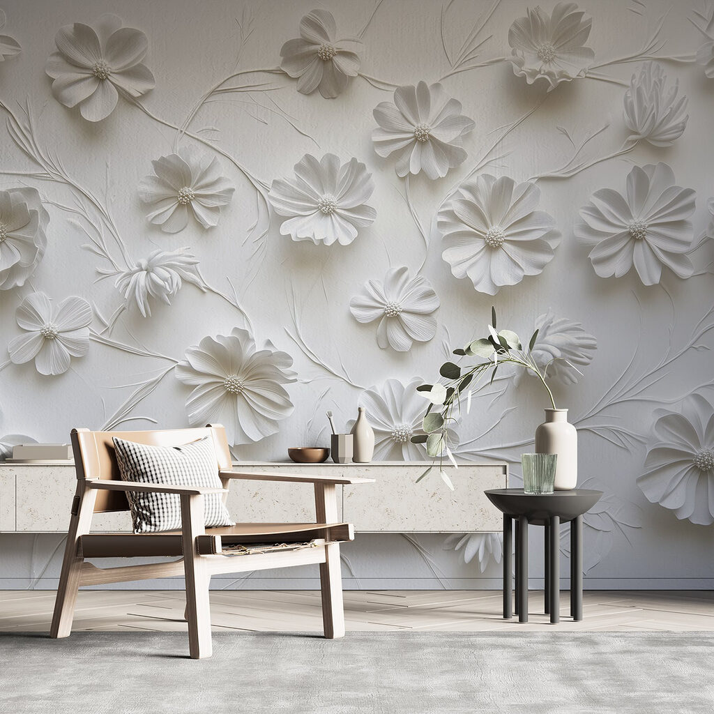 White paper flowers on a white surface White paper flowers on a white surface