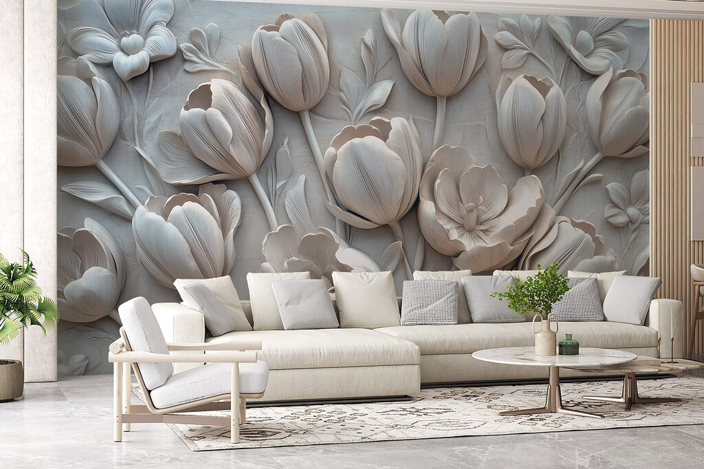 White flower carving on a wall