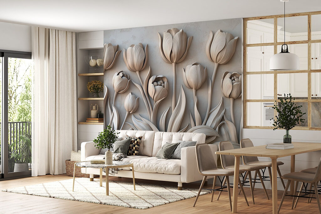 White flower carving on a wall White flower carving on a wall